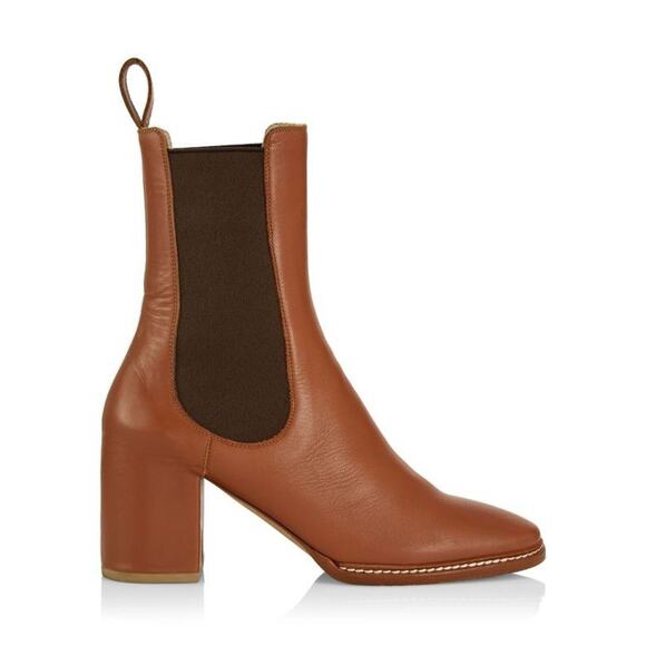 ULLA JOHNSON Taryn 70MM Leather Chelsea Boots Brown Leather Heel EU 35 US 5 $650 - Picture 1 of 9
